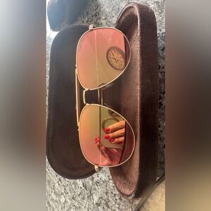 Tom ford rose gold chrome aviator sunglasses with leather trimming